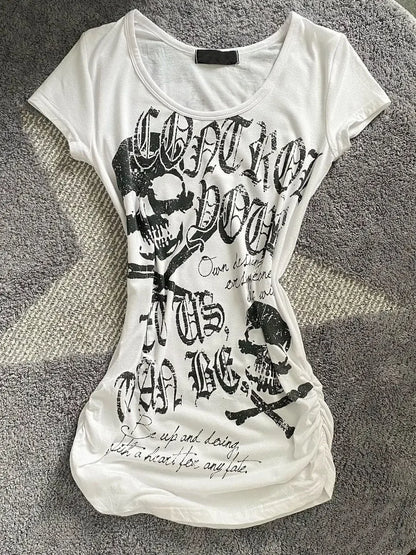 2025 Punk Gothic Grunge T-shirt Vintage Print Short Sleeve Women's Emo Tops Y2K Emo Aesthetic Sexy Streetwear Tees Casual New