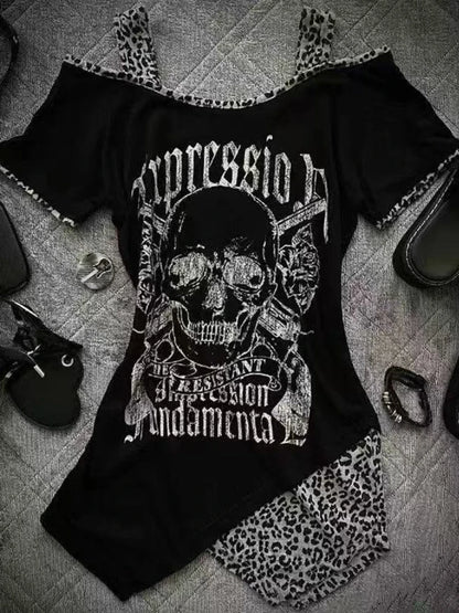 2025 Punk Gothic Grunge T-shirt Vintage Print Short Sleeve Women's Emo Tops Y2K Emo Aesthetic Sexy Streetwear Tees Casual New