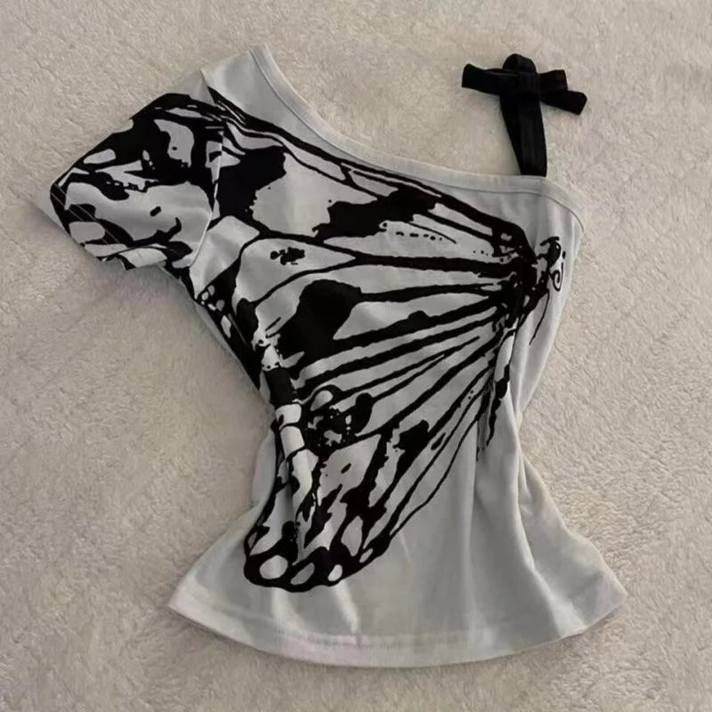 2025 Punk Gothic Grunge T-shirt Vintage Print Short Sleeve Women's Emo Tops Y2K Emo Aesthetic Sexy Streetwear Tees Casual New