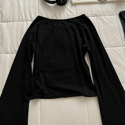 American retro cute Harajuku Emo sweet and spicy slim fit women's white casual T-shirt Gothic street long sleeved top Emo girl